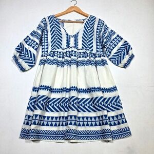 Accessorize London Dress Womens S Blue Geometric Tribal‎ Boho V-Neck Babydoll